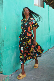 Cabana V Neck Maxi Dress - Brasil Black