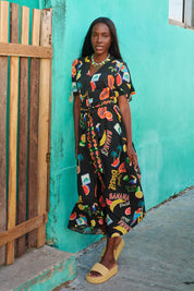 Cabana V Neck Maxi Dress - Brasil Black