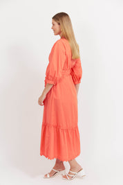 Brasilia Button Maxi Dress - Coral