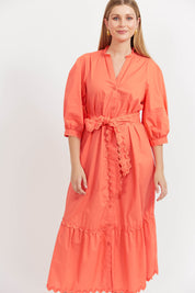 Brasilia Button Maxi Dress - Coral