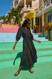 Brasilia Button Maxi Dress - Black