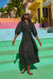 Brasilia Button Maxi Dress - Black