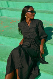 Brasilia Button Maxi Dress - Black