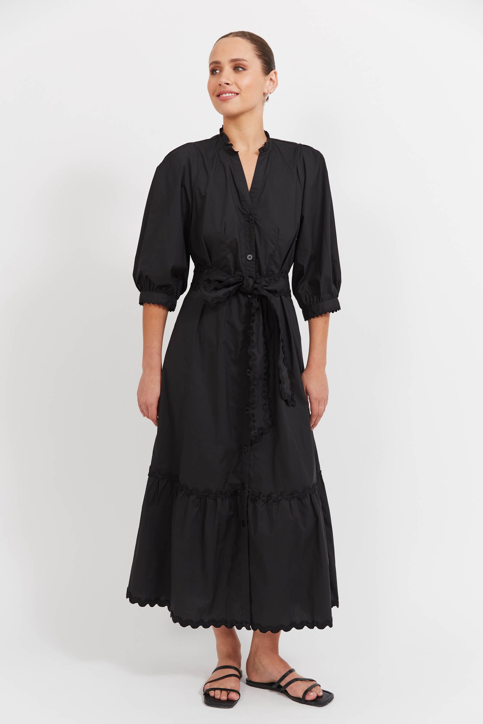 Brasilia Button Maxi Dress - Black