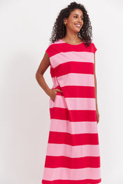 Jardin Stripe Tshirt Dress - Garnet