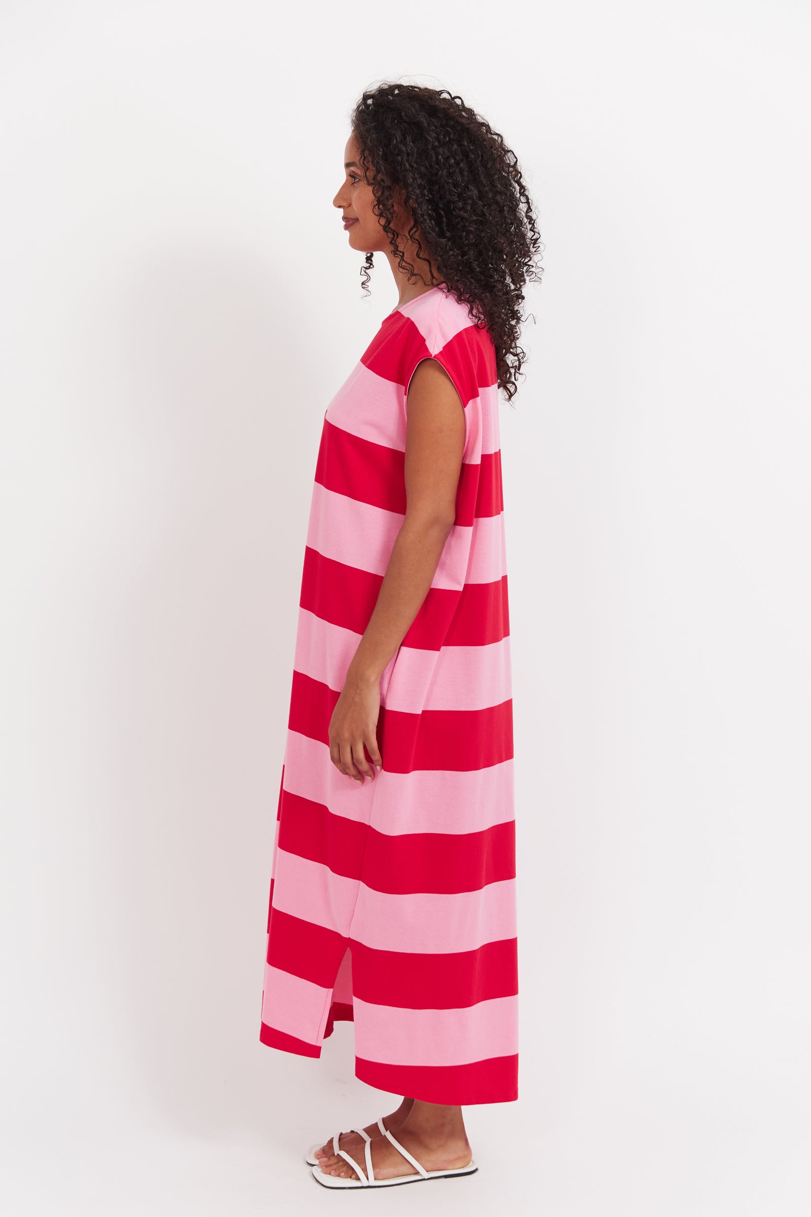 Jardin Stripe Tshirt Dress - Garnet