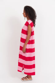 Jardin Stripe Tshirt Dress - Garnet