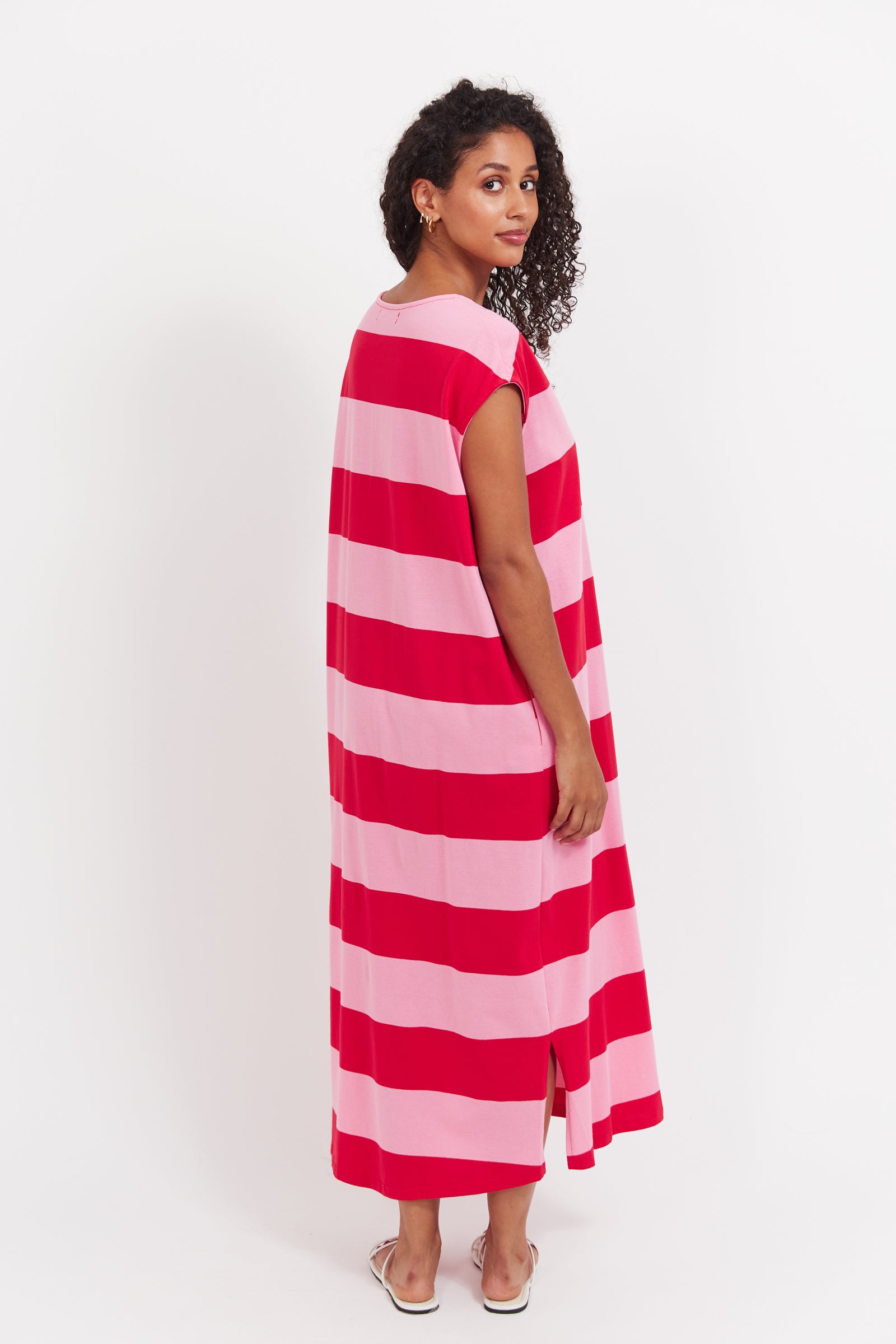 Jardin Stripe Tshirt Dress - Garnet