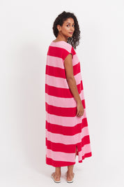 Jardin Stripe Tshirt Dress - Garnet