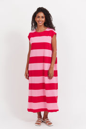 Jardin Stripe Tshirt Dress - Garnet