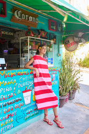 Jardin Stripe Tshirt Dress - Garnet