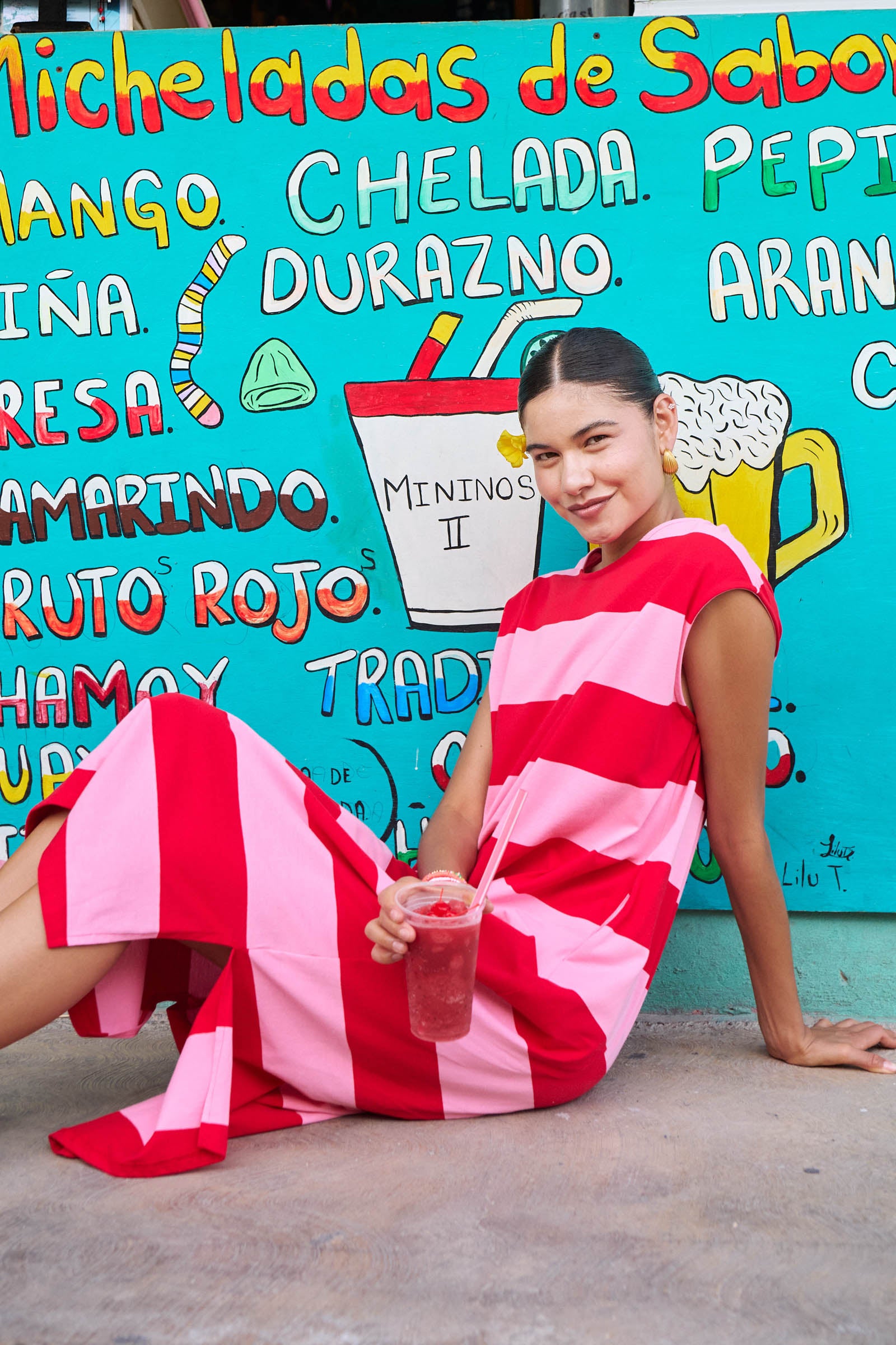 Jardin Stripe Tshirt Dress - Garnet