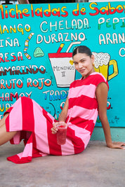 Jardin Stripe Tshirt Dress - Garnet