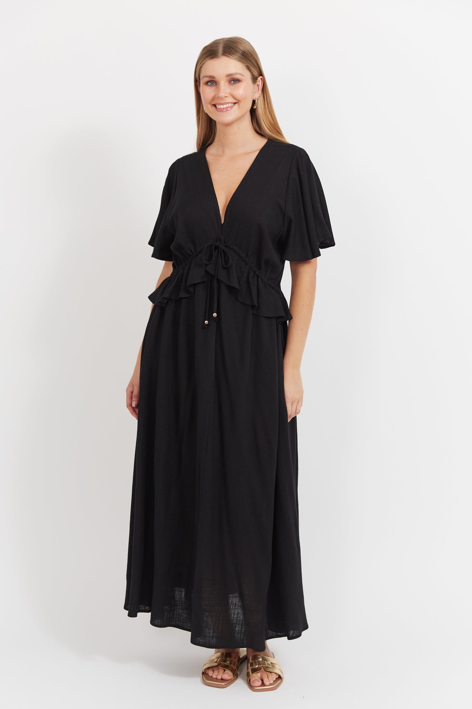 Jardin Frill Maxi Dress - Black