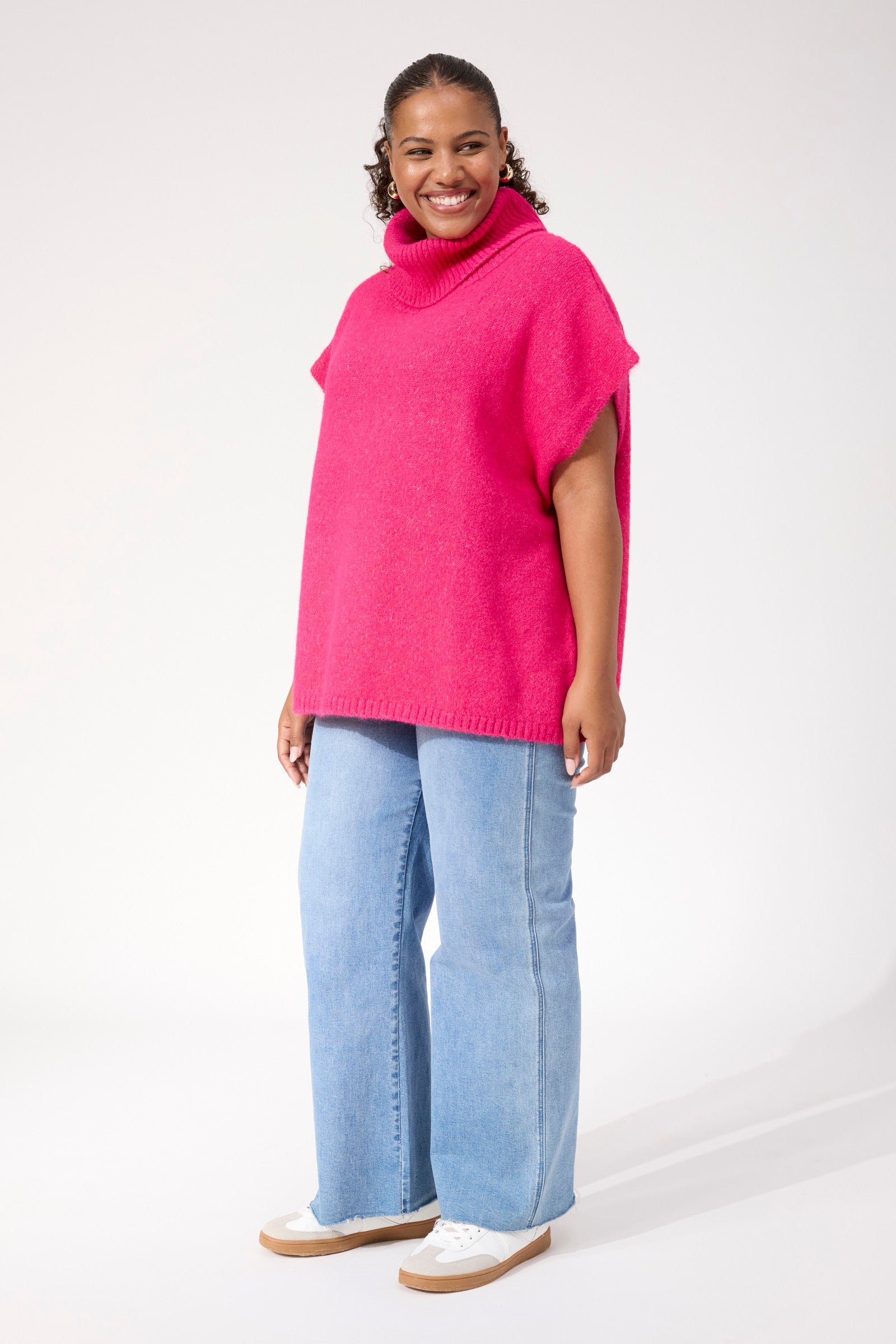 Valenza Knit Poncho - Hot Pink