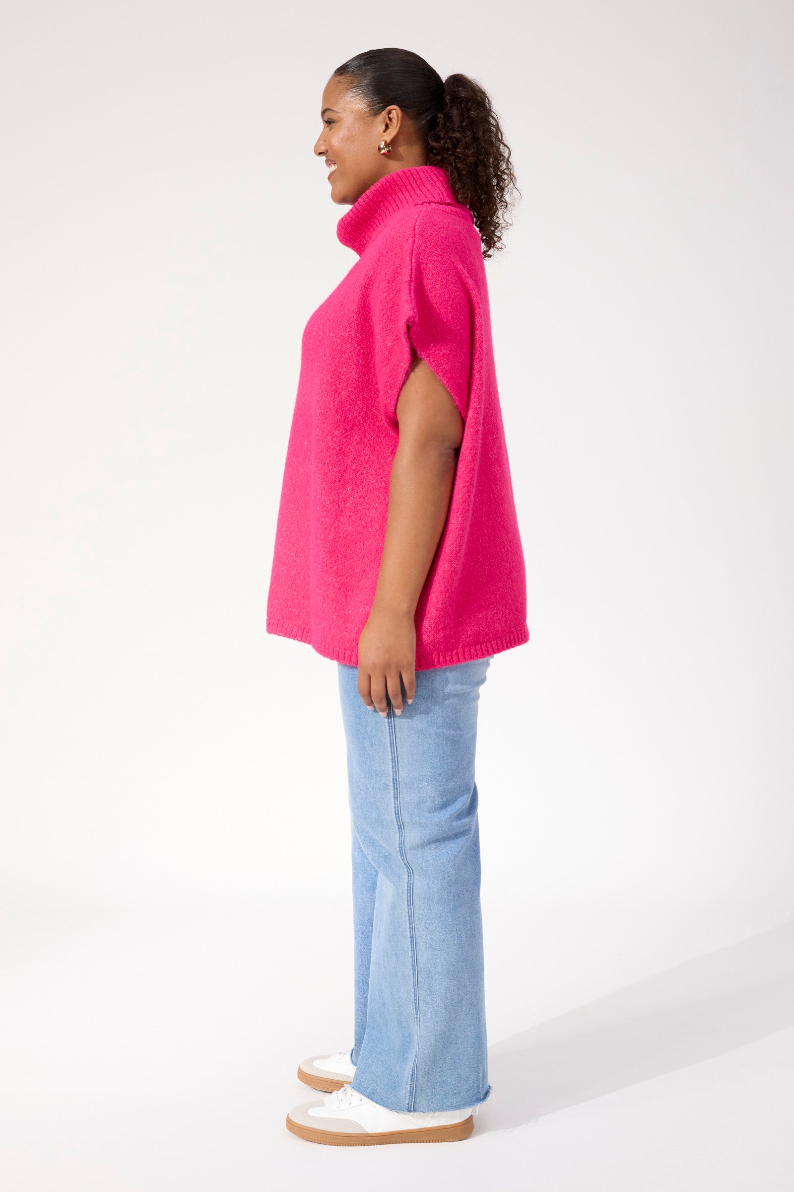 Valenza Knit Poncho - Hot Pink