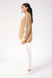 Vermont Star V Neck Jumper - Tan