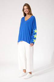 Vermont Star V Neck Jumper - Cobalt