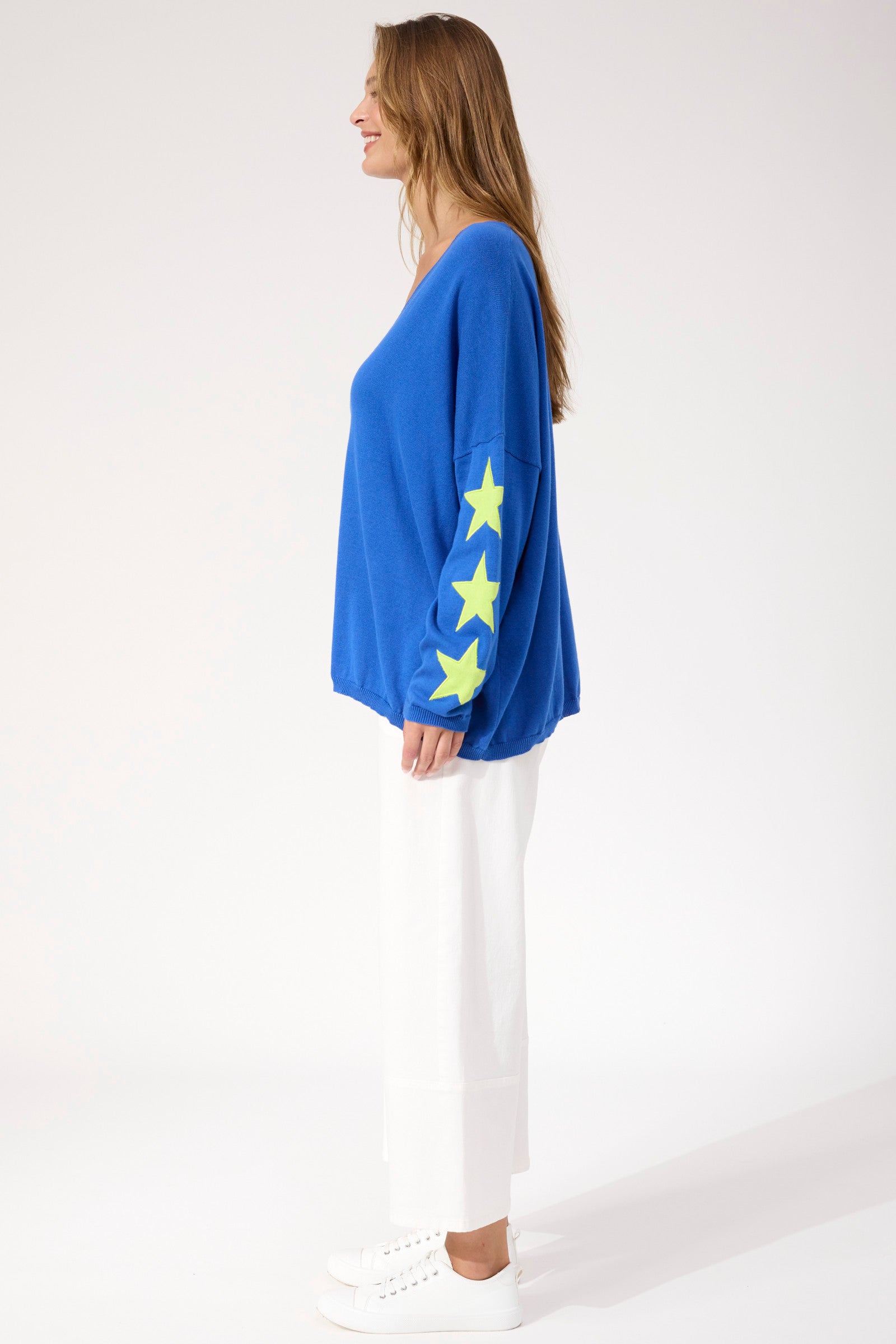 Vermont Star V Neck Jumper - Cobalt