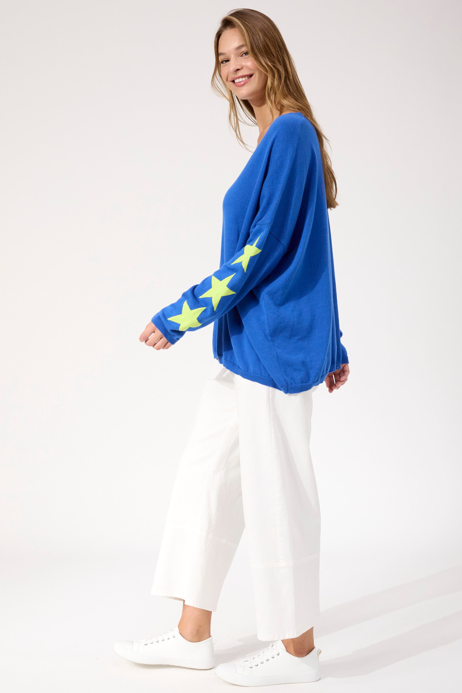 Vermont Star V Neck Jumper - Cobalt