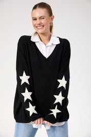 Vermont Star V Neck Jumper - Black