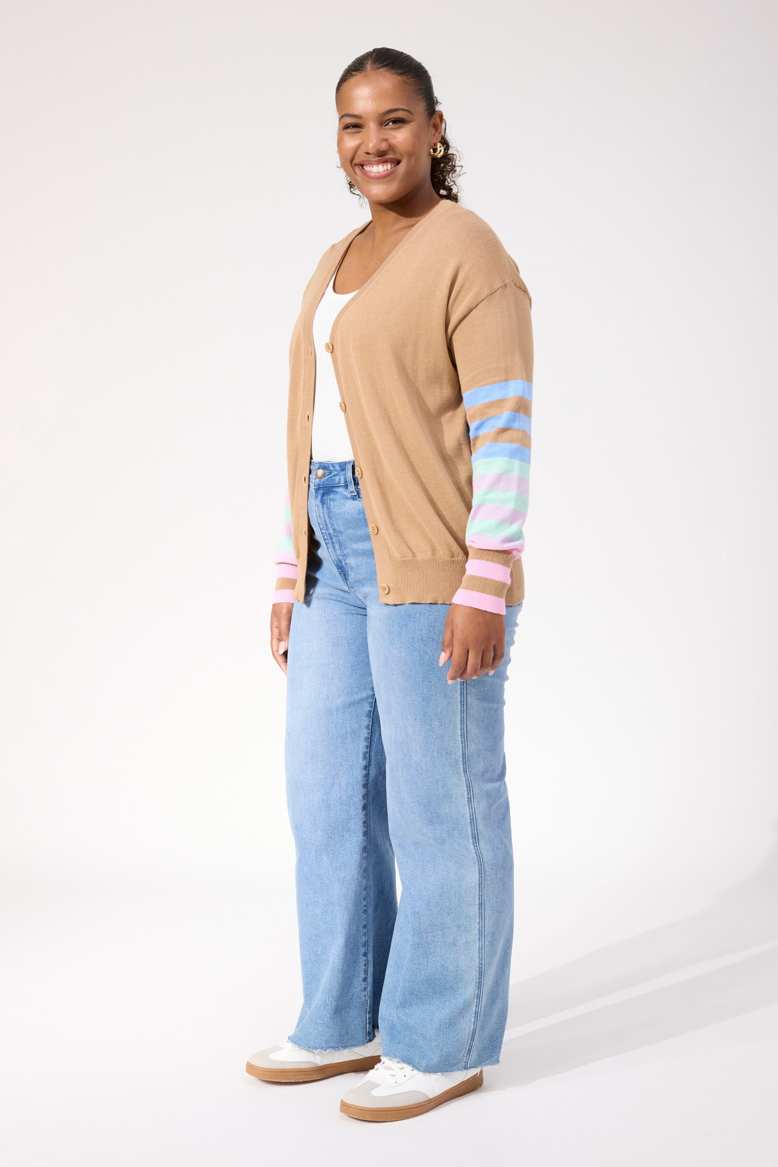 Vermont Stripe Cardigan - Tan