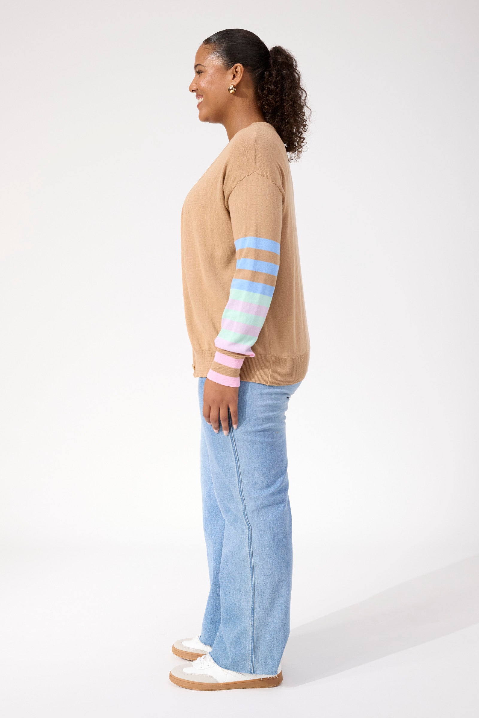 Vermont Stripe Cardigan - Tan