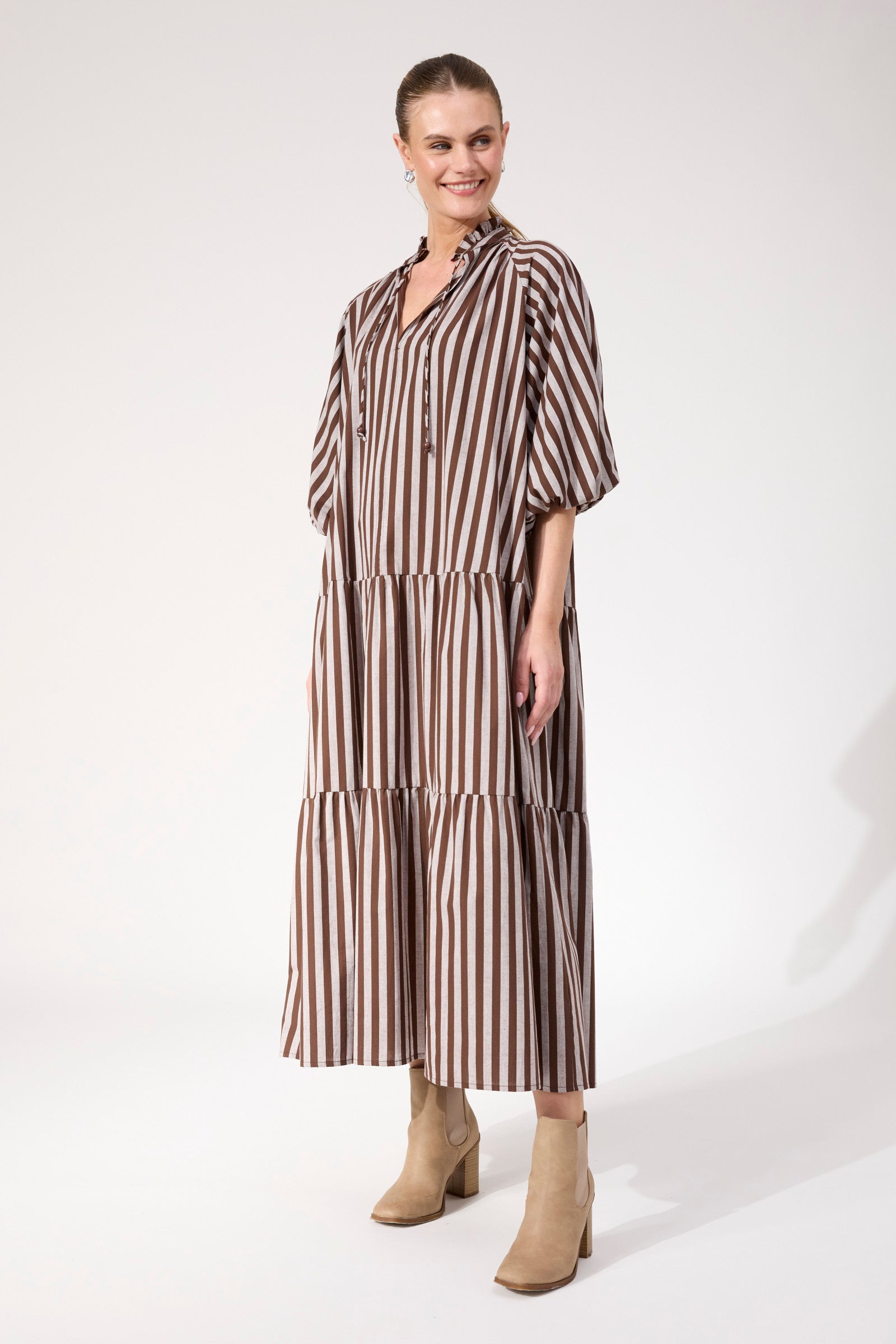 Monterosa Stripe Maxi Dress - Brown