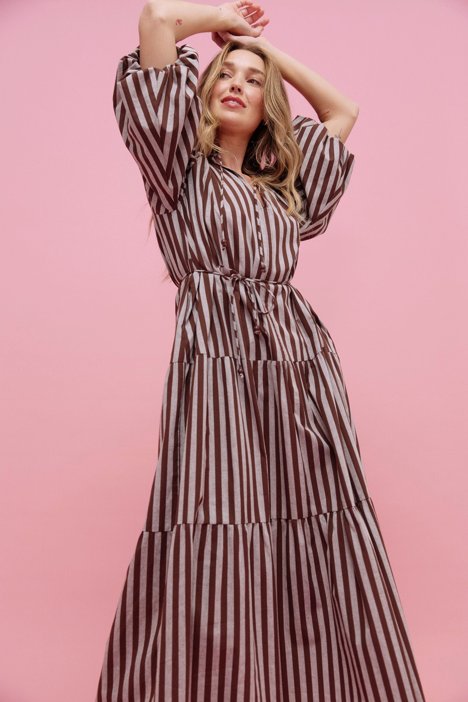 Monterosa Stripe Maxi Dress - Brown The Haven Co Monterosa Stripe Maxi Dress - Brown The Haven Co