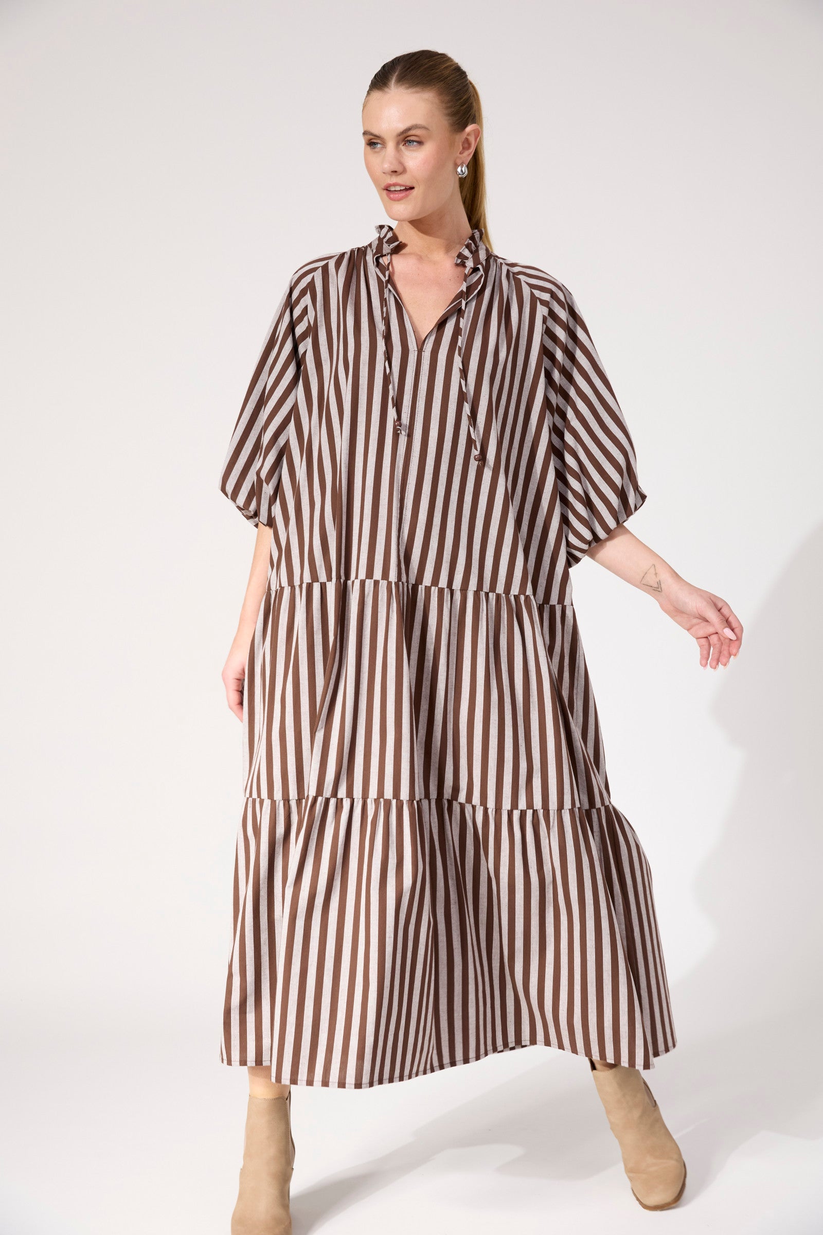 Monterosa Stripe Maxi Dress - Brown