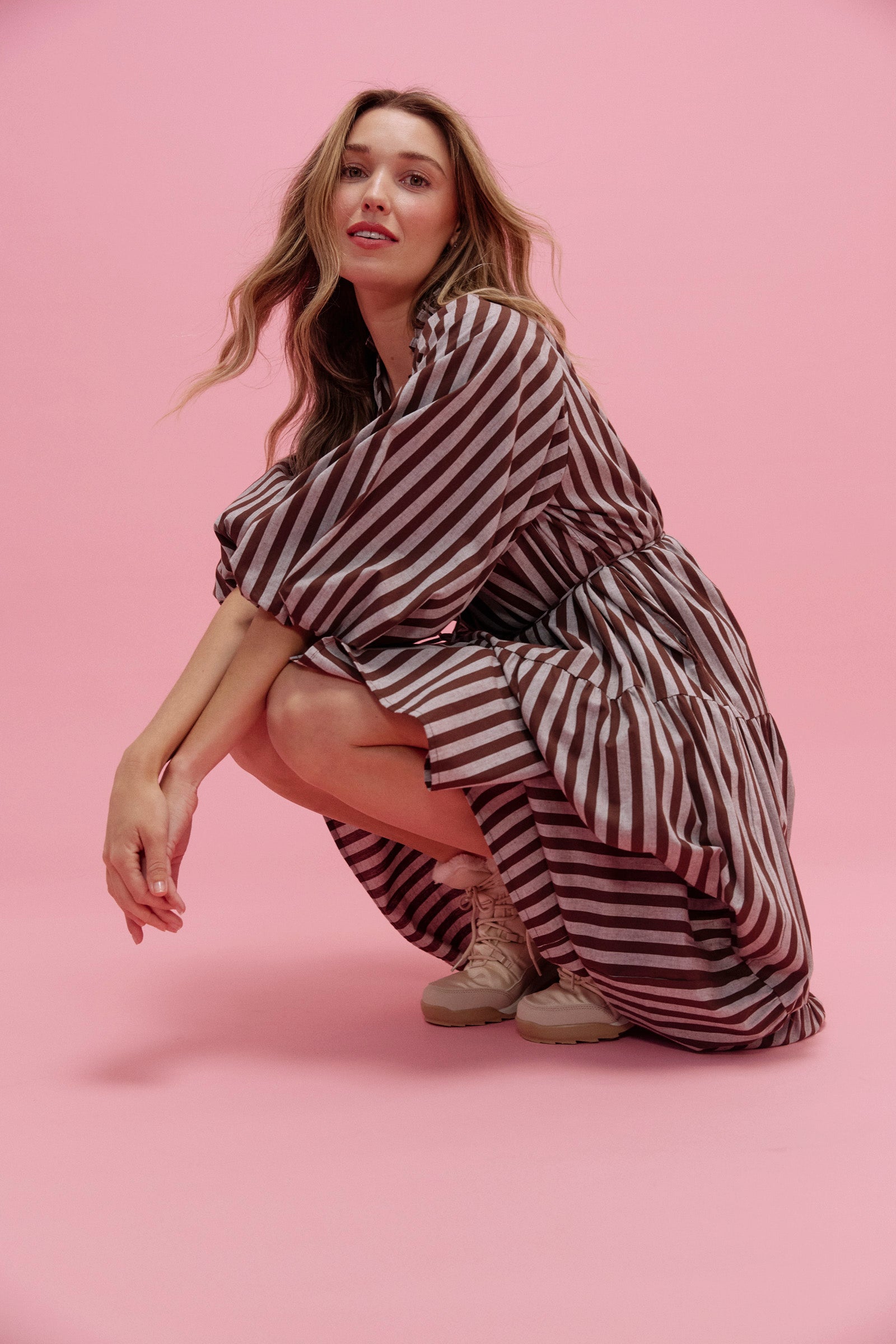 Monterosa Stripe Maxi Dress - Brown