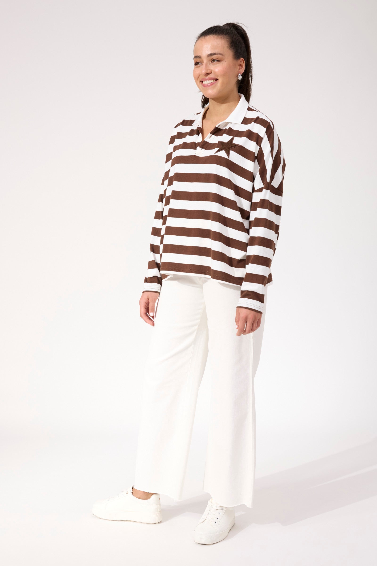 Columbus Stripe Polo Top - Brown