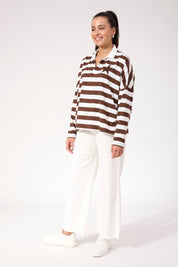 Columbus Stripe Polo Top - Brown