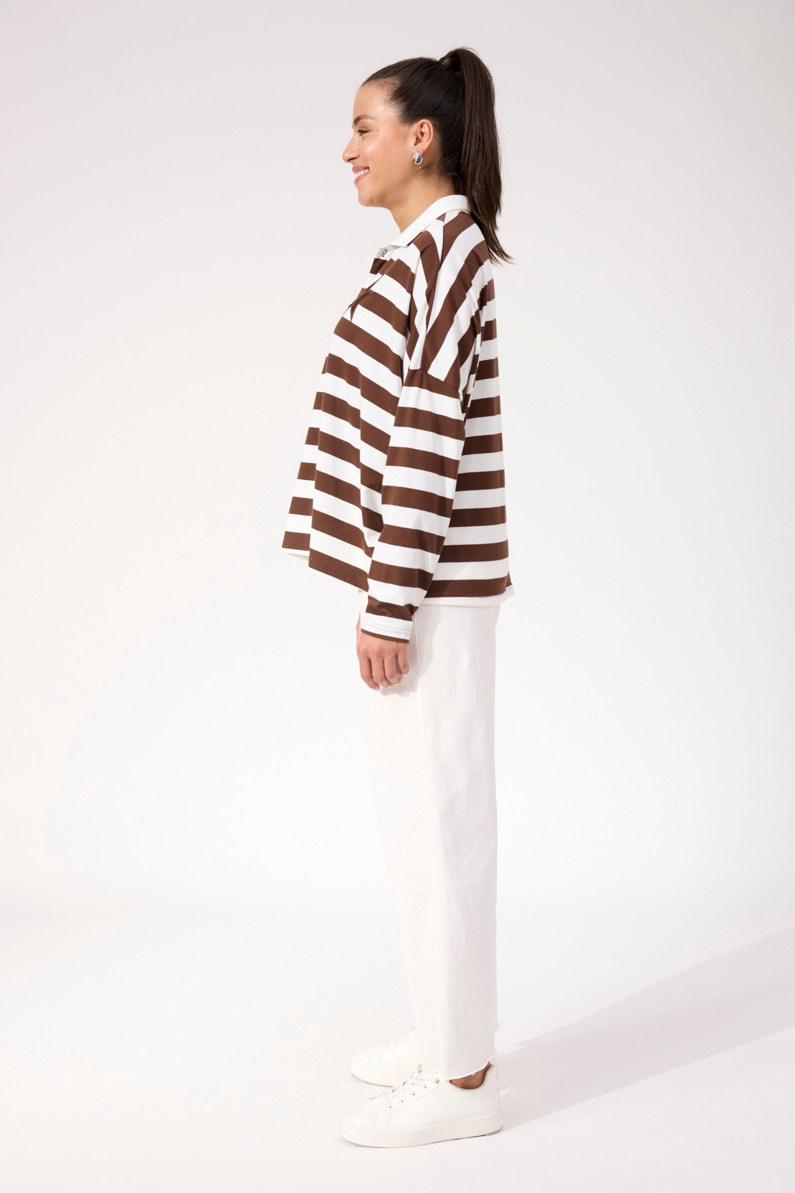 Columbus Stripe Polo Top - Brown