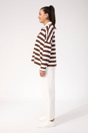 Columbus Stripe Polo Top - Brown