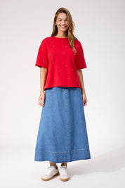 Boston Studded Sweat Tshirt - Red