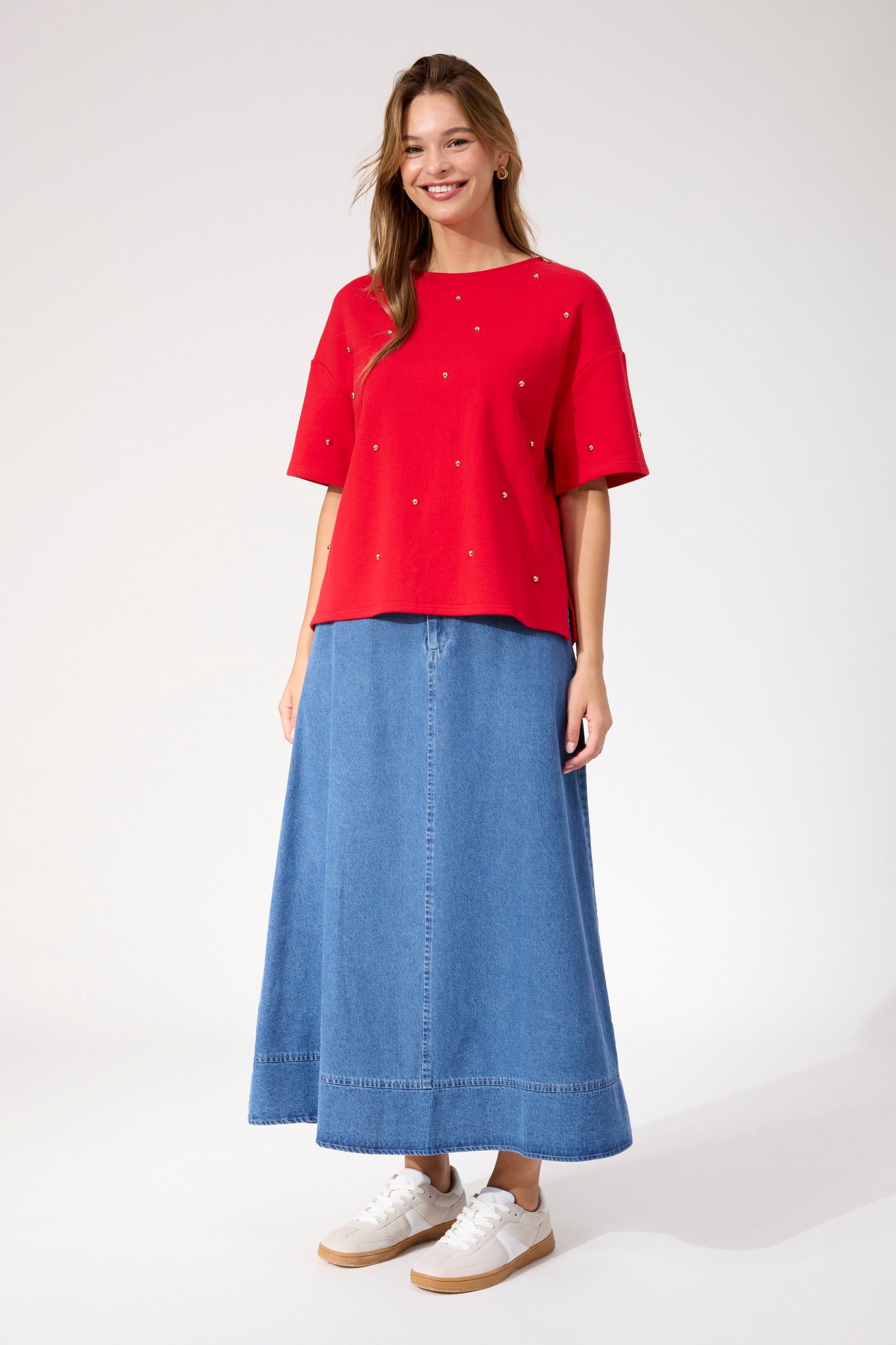 Boston Studded Sweat Tshirt - Red