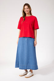 Boston Studded Sweat Tshirt - Red