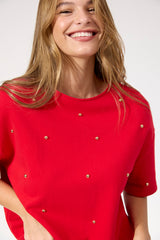 Boston Studded Sweat Tshirt - Red