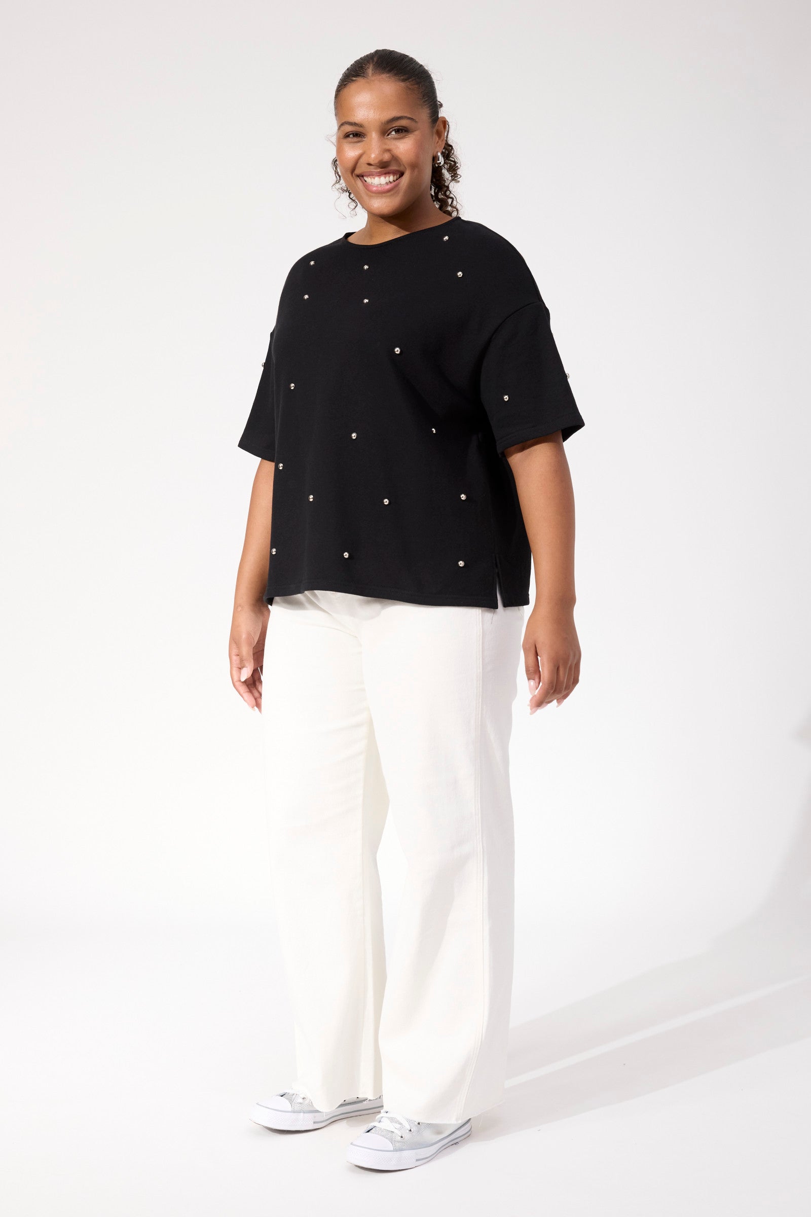 Boston Studded Sweat Tshirt - Black