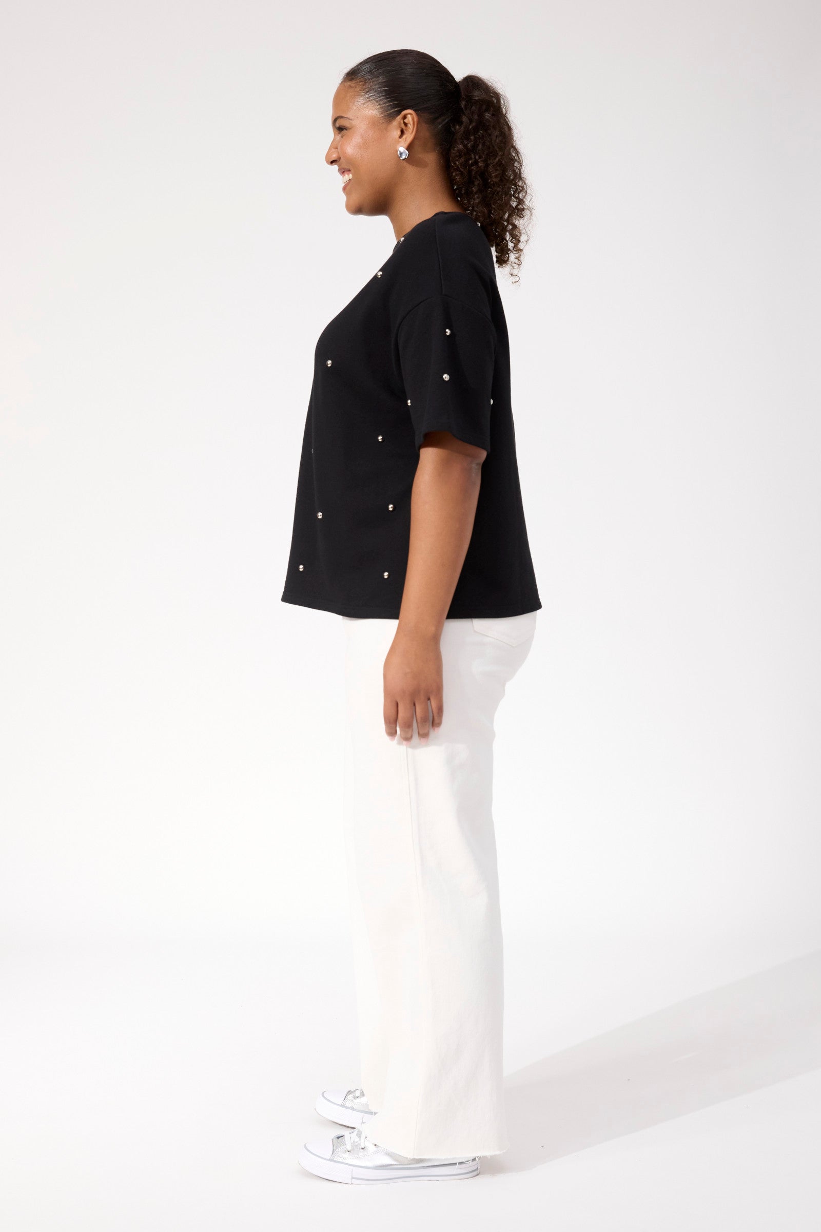 Boston Studded Sweat Tshirt - Black