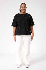 Boston Studded Sweat Tshirt - Black