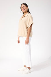 Boston Crop Sweat Top - Latte