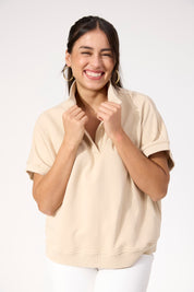 Boston Crop Sweat Top - Latte