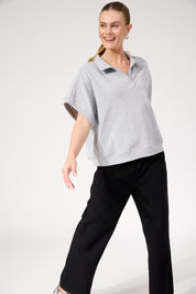 Boston Crop Sweat Top - Grey