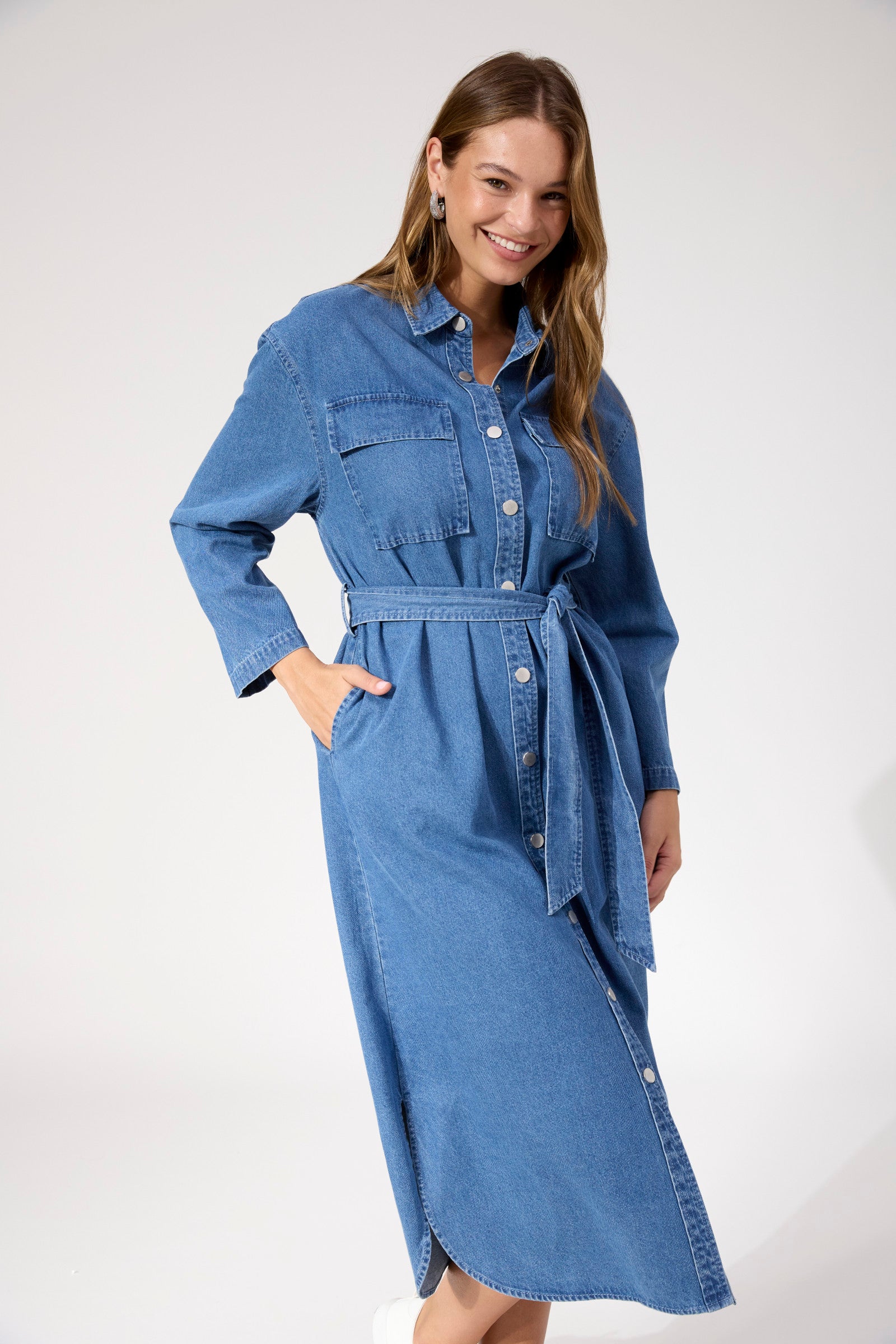 Denver Denim Shirt Dress - Blue
