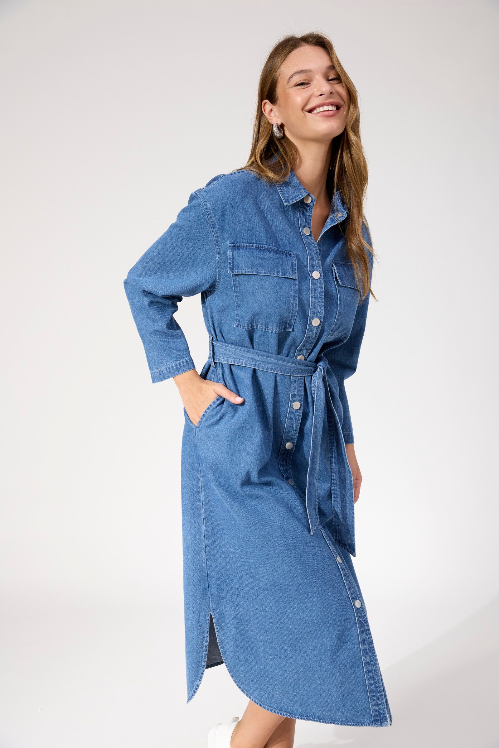 Denver Denim Shirt Dress - Blue