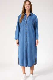 Denver Denim Shirt Dress - Blue