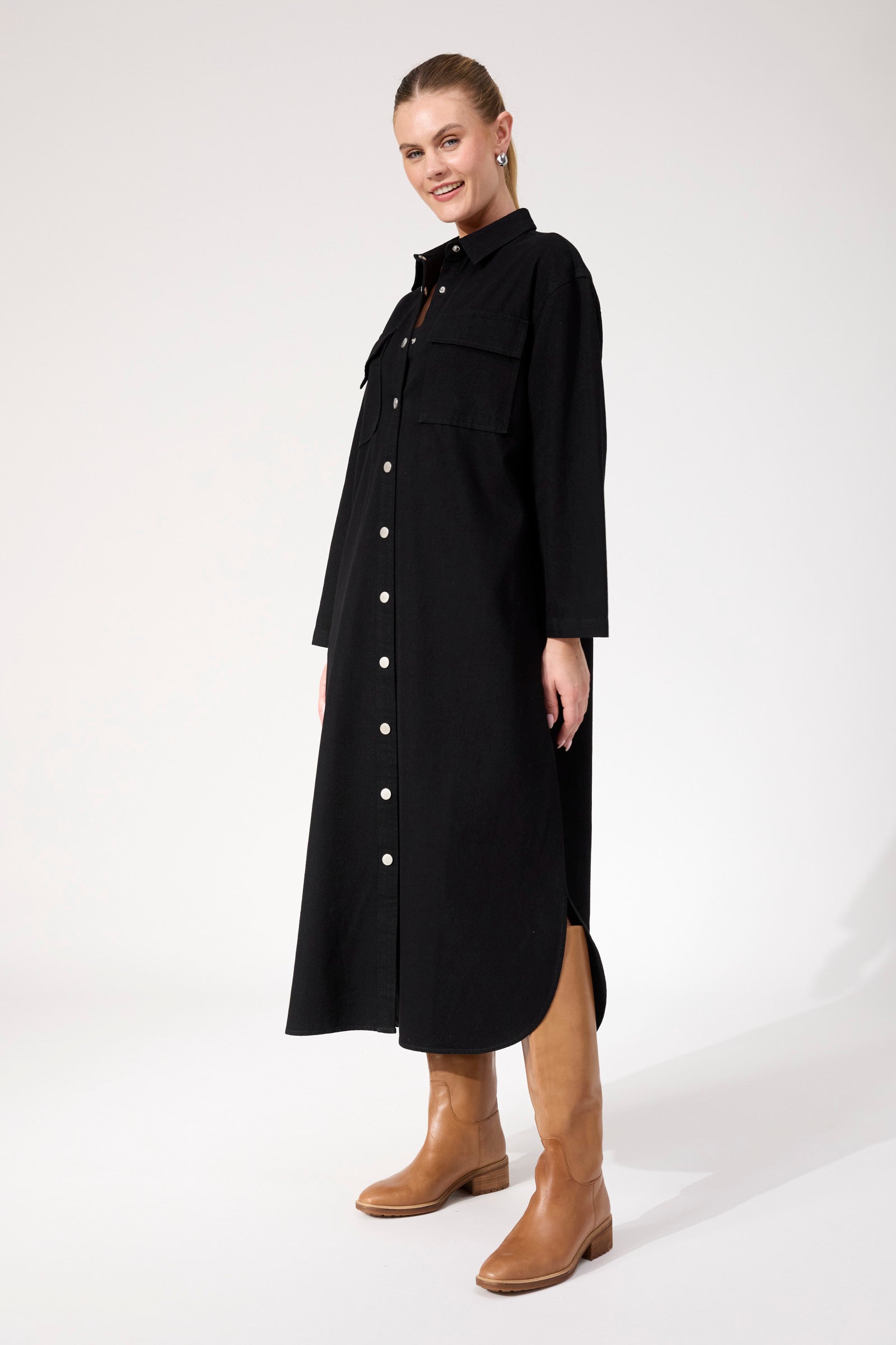 Denver Denim Shirt Dress - Black