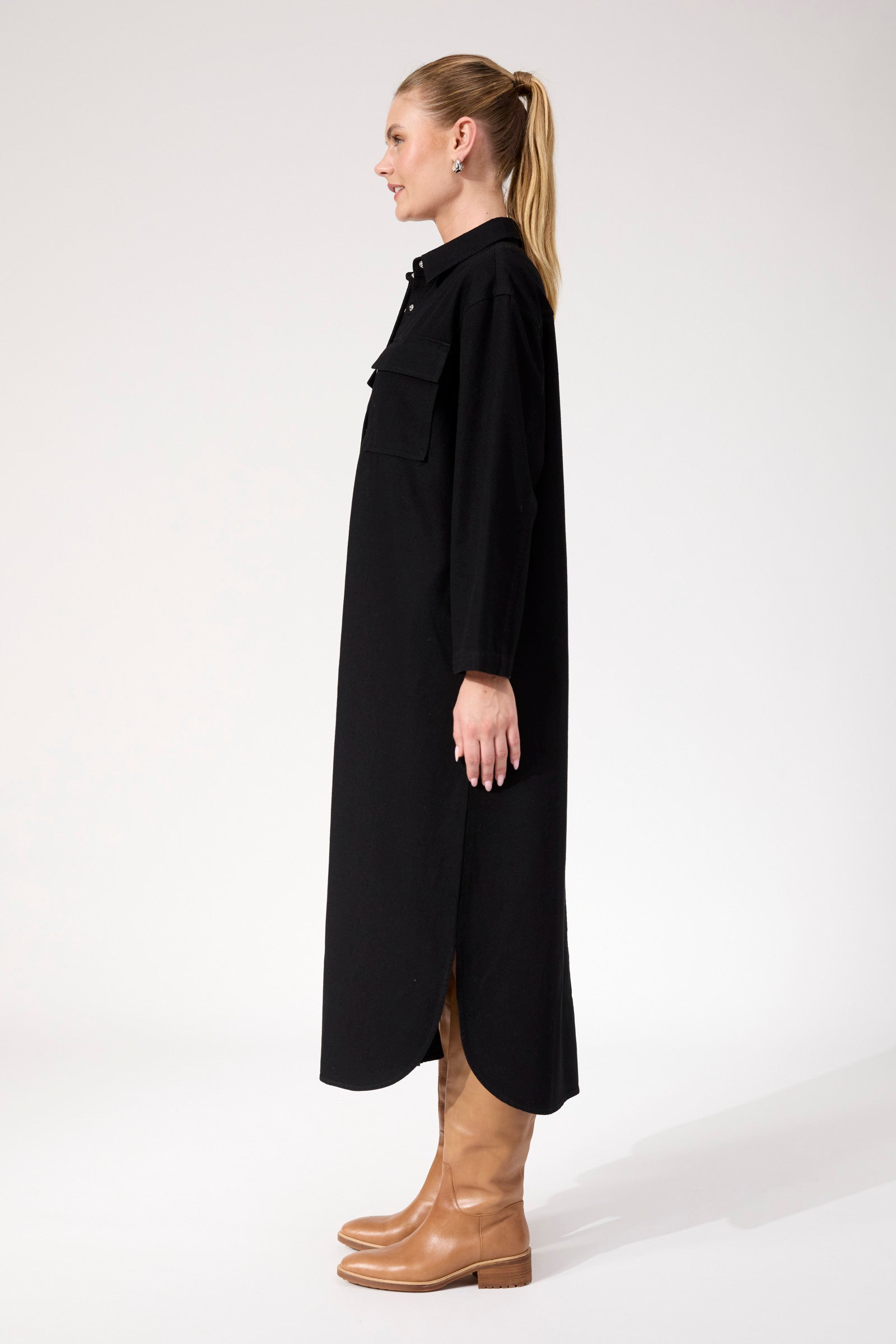 Denver Denim Shirt Dress - Black